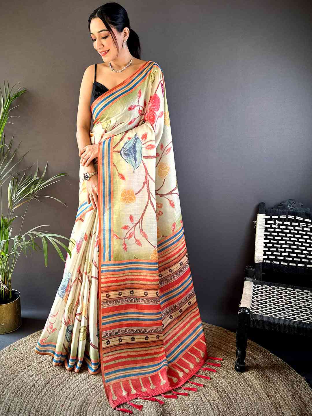 Floral Grace Green Chanderi Saree