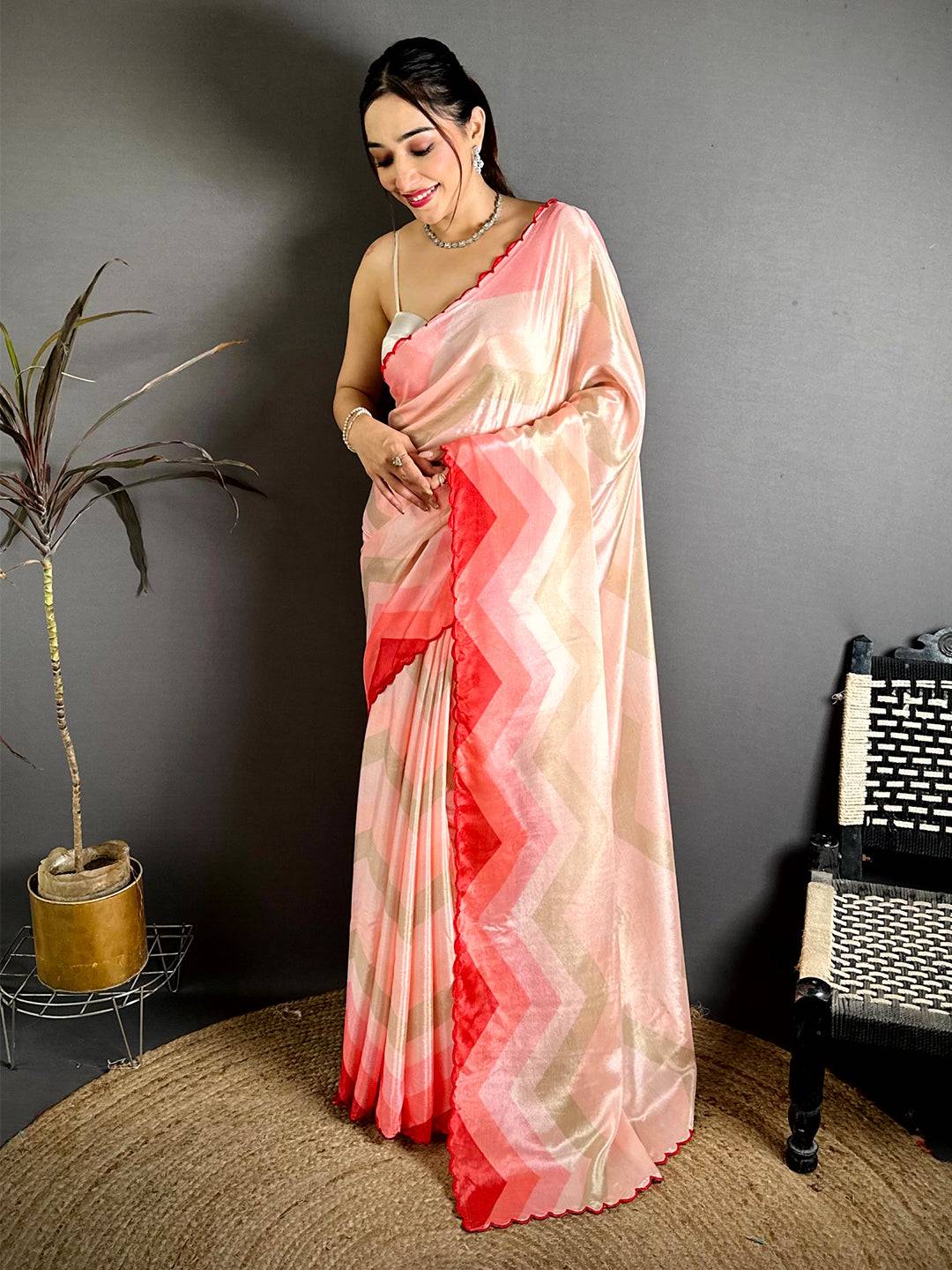 Elegant Ombre Zigzag Chinnon Chiffon Saree