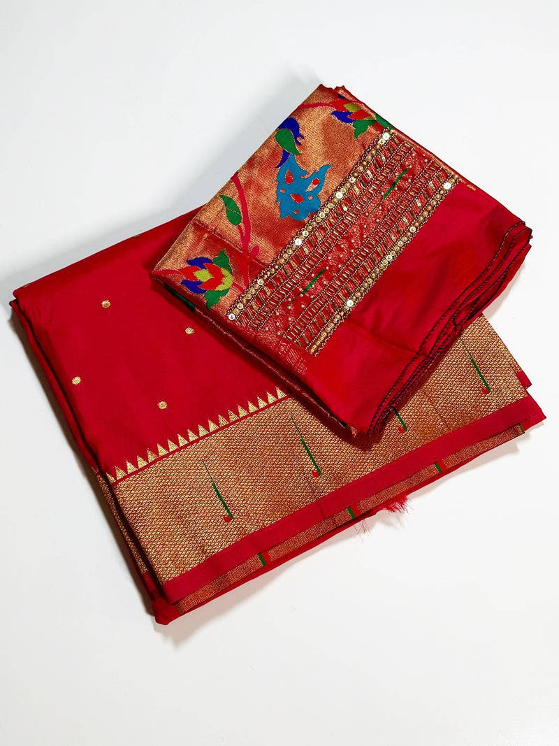Rani Pink Yeola Paithani Soft Silk Saree With Maggam Blouse