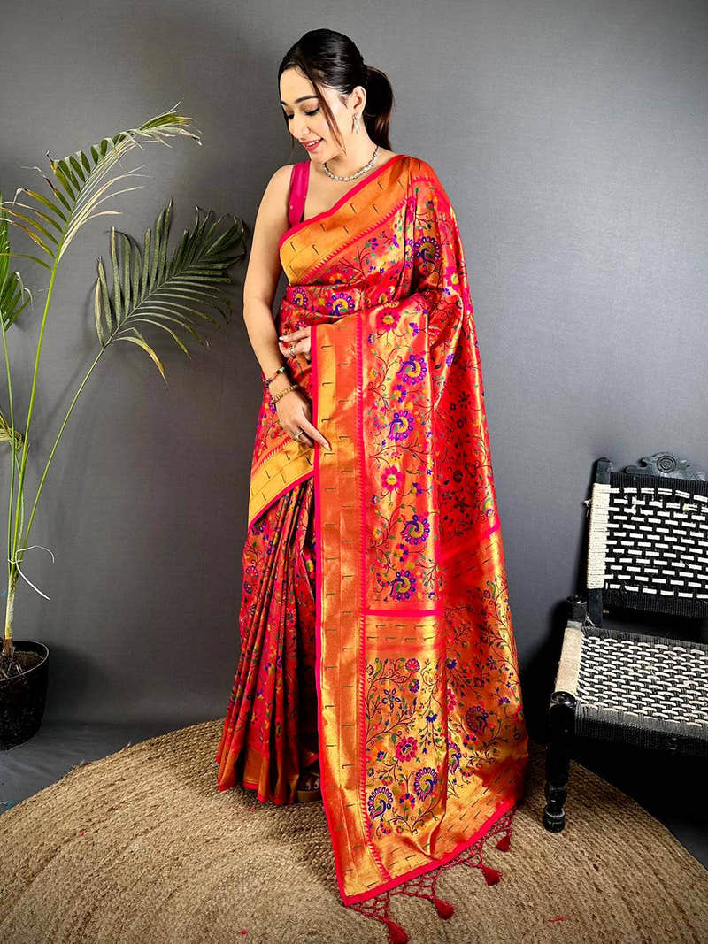 Red Minakari Weave Soft Paithani Saree