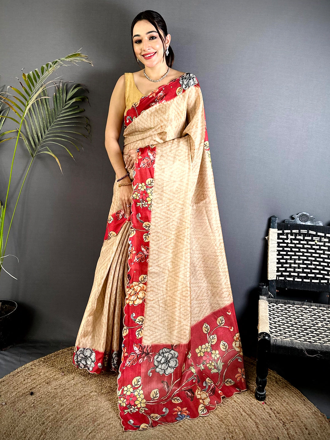 Regal Pen Kalamkari Shibori Cutwork Saree
