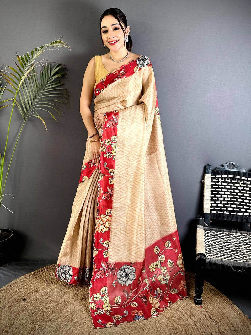 Regal Pen Kalamkari Shibori Cutwork Saree