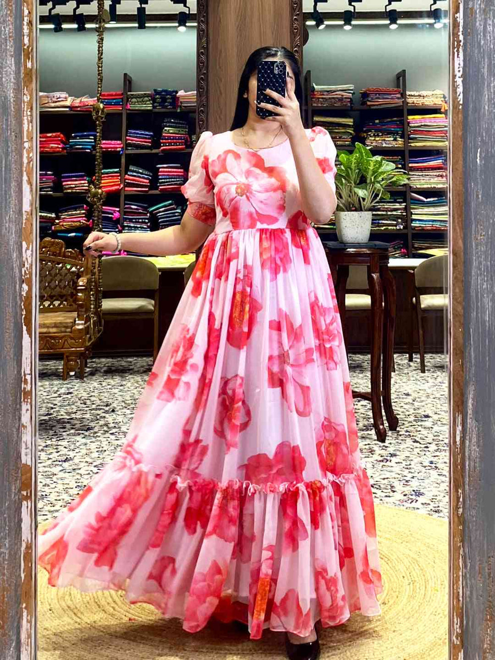 Baby Pink Floral Georgette Dress