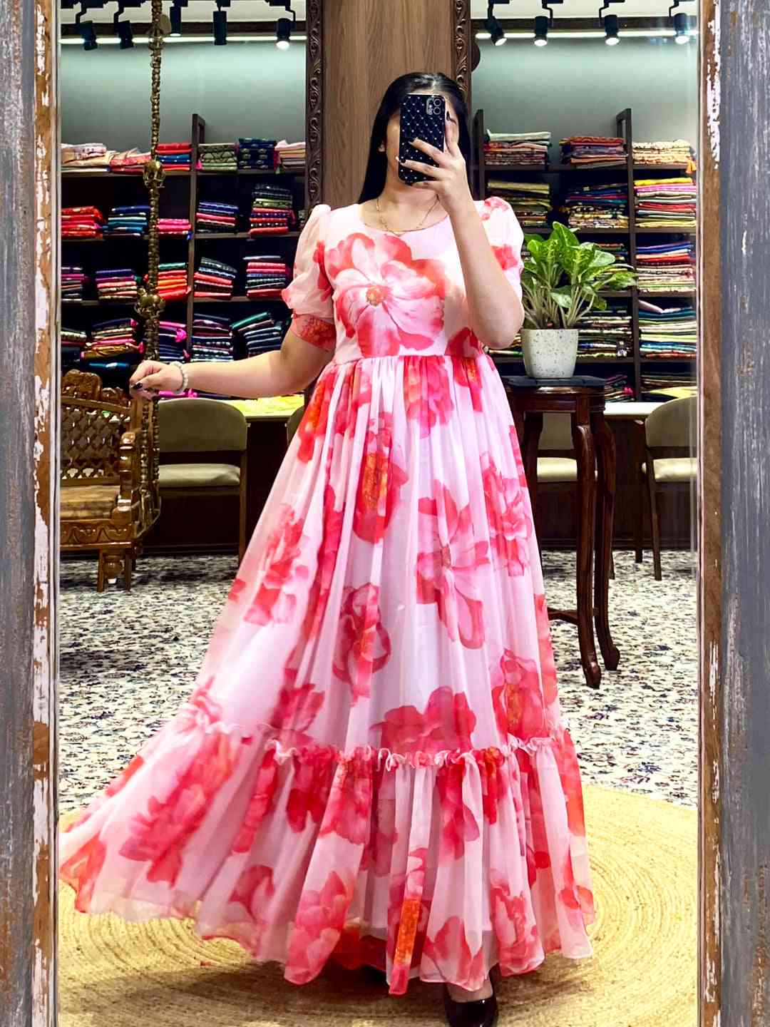 Baby Pink Floral Georgette Dress