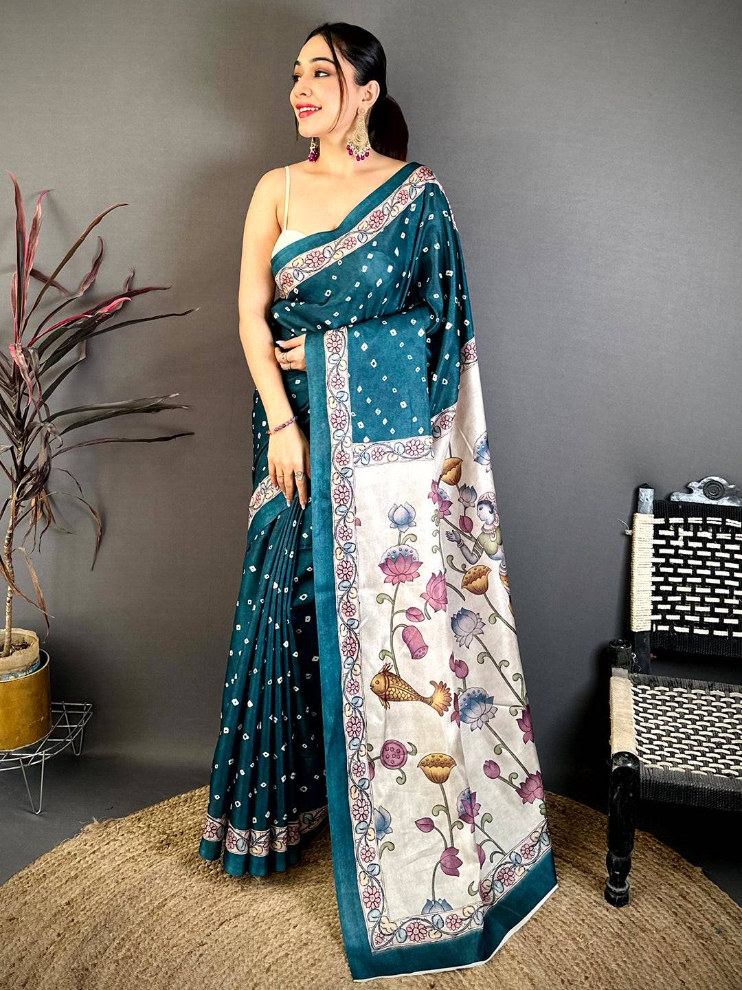 Classic Kalamkari Bandhani Print Saree