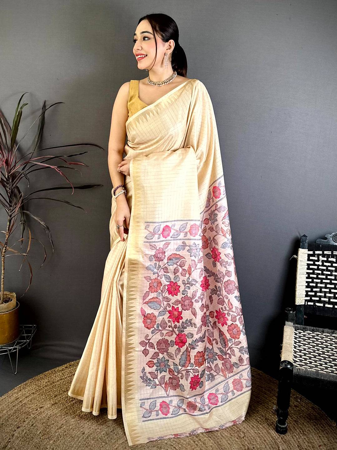 Royal Yellow Kalamkari Pallu Saree