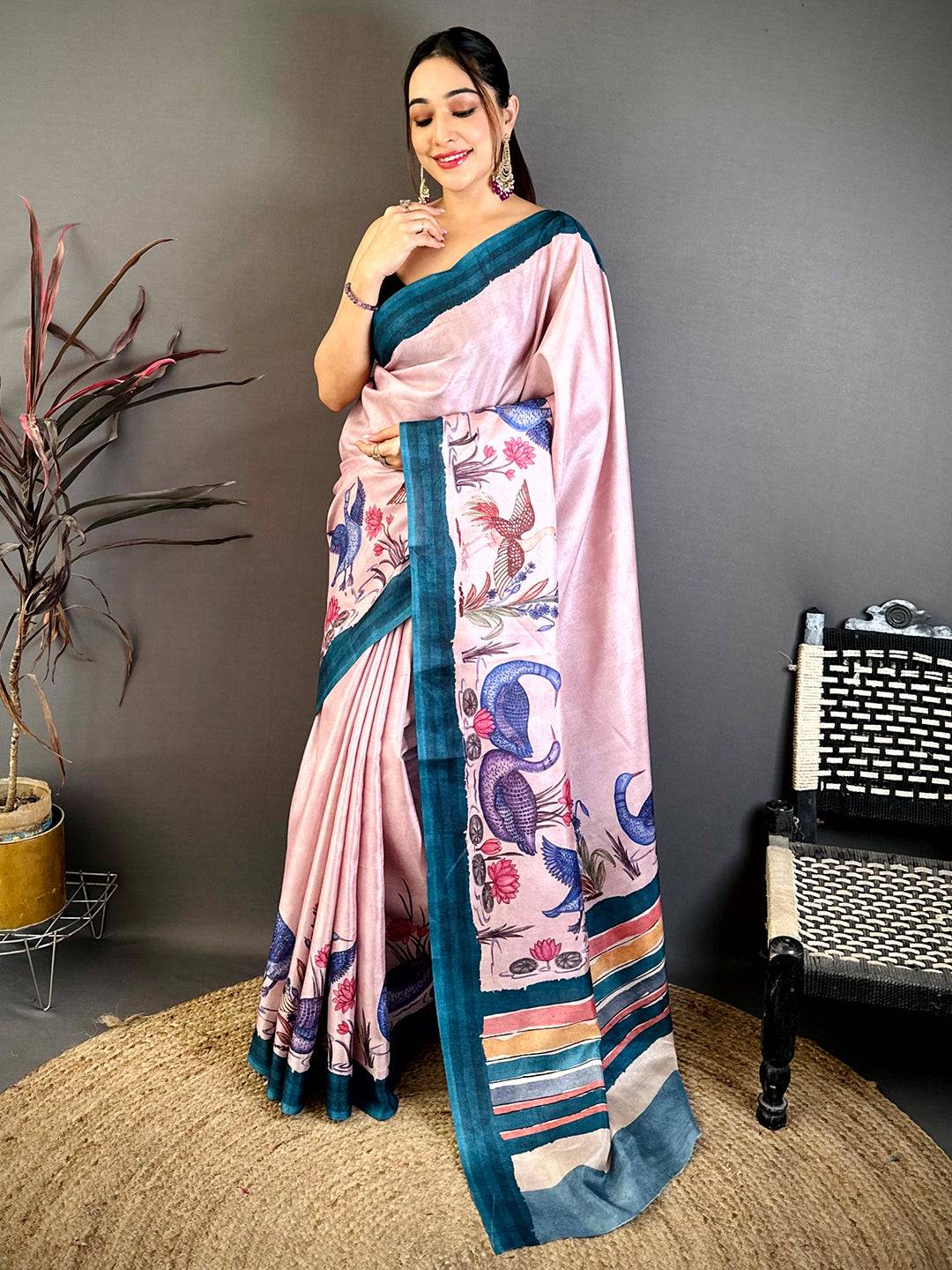 Majestic Kalamkari Print Tussar Saree
