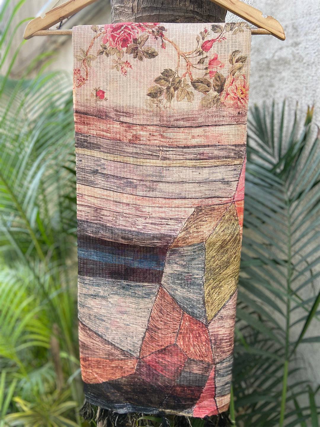 Soft Kota Doriya Silk Saree With Flower & abstect Prints