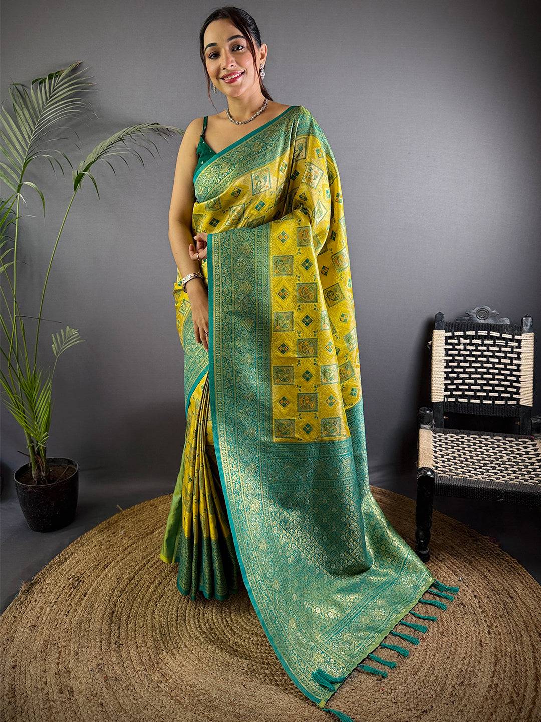 Majesty Warli Gold Zari Dharamavaram Silk Saree
