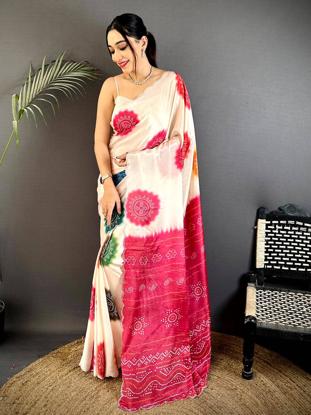 Regal Chiffon Bandhej Swarovski Saree