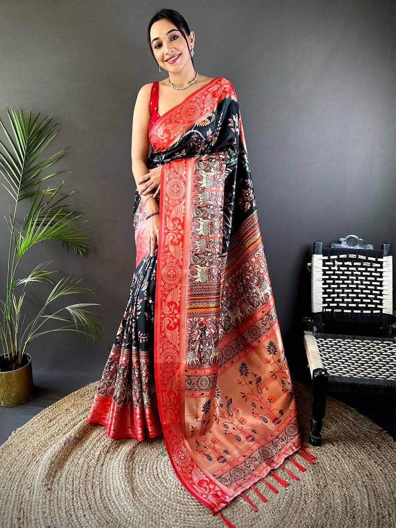 Black Yevla Paithani Soft Silk Saree