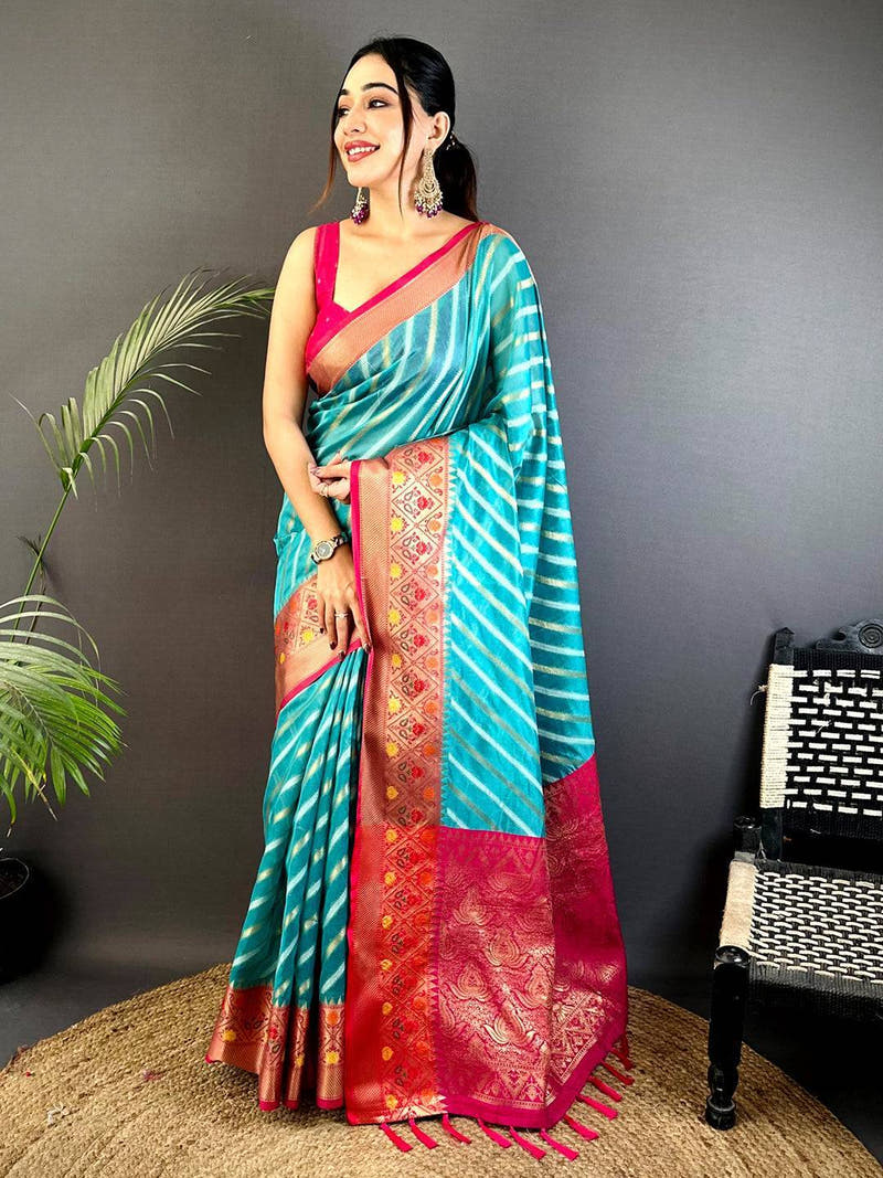 Rama Banarasi Lehriya Katan Silk Saree