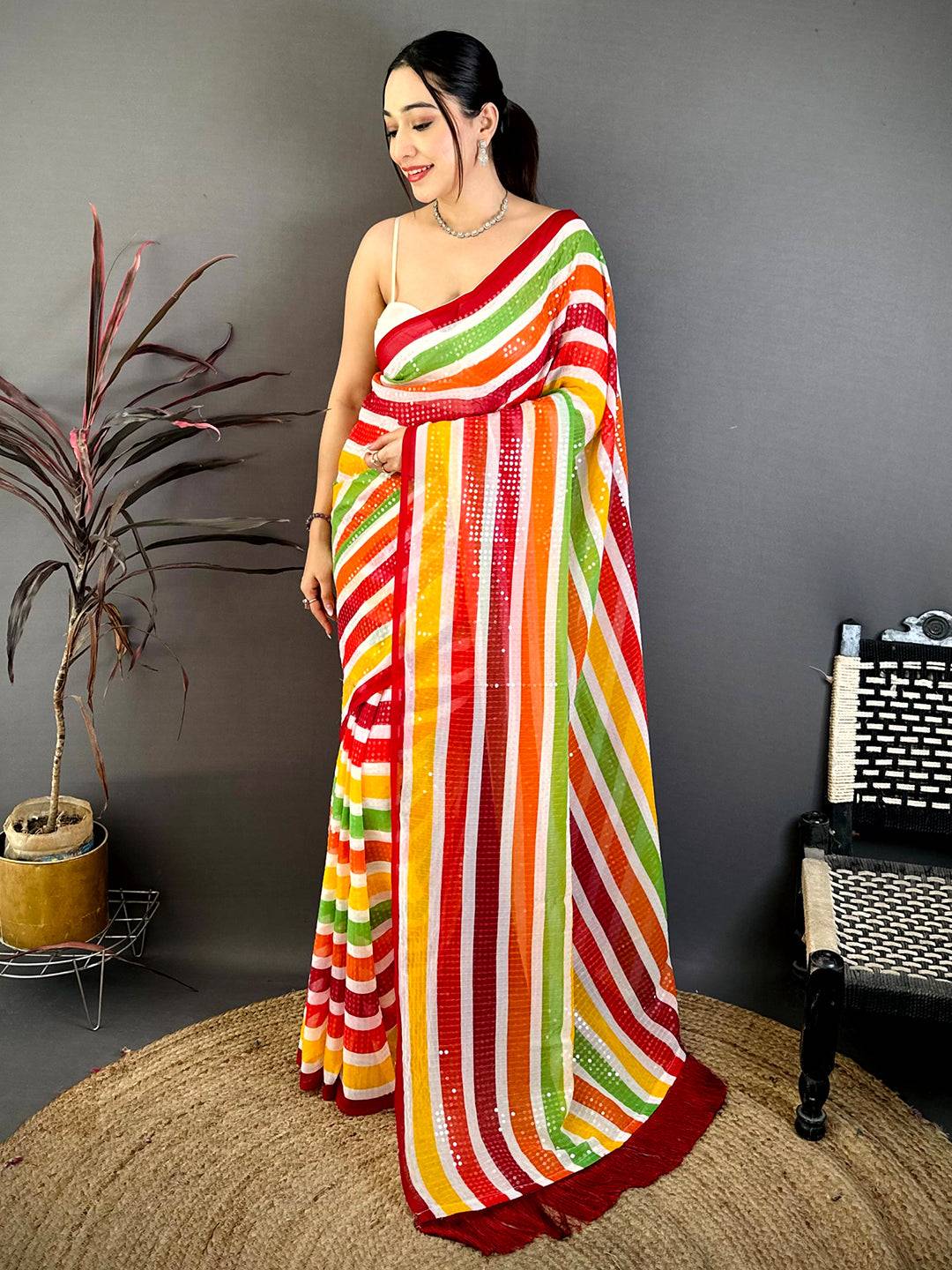 Radiant Glitter Sequin Soft Georgette Saree