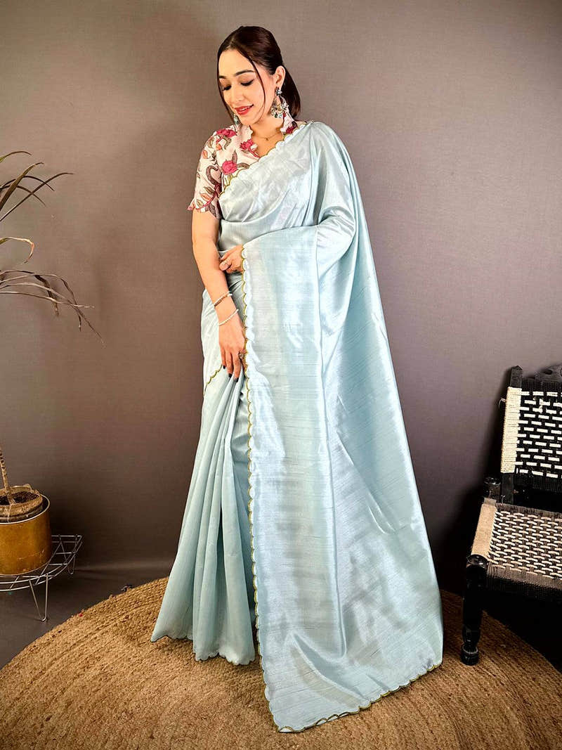 Tussar Silk Resham Embroidery Cutwork Saree