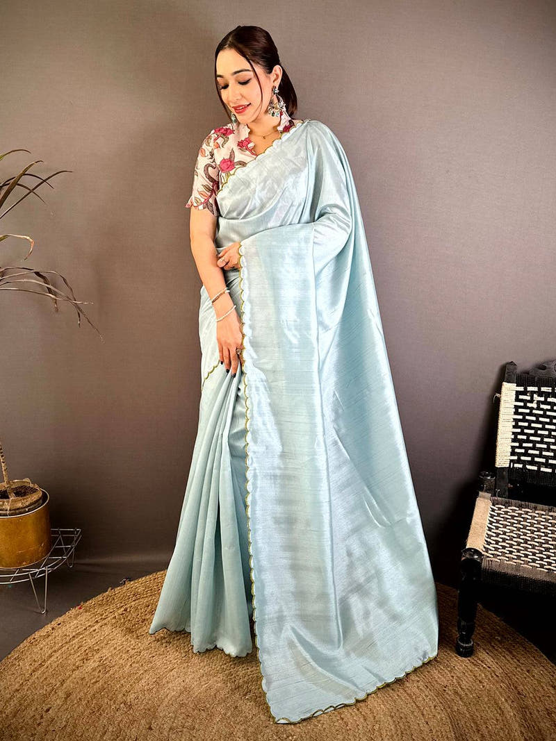 Tussar Silk Resham Embroidery Cutwork Saree