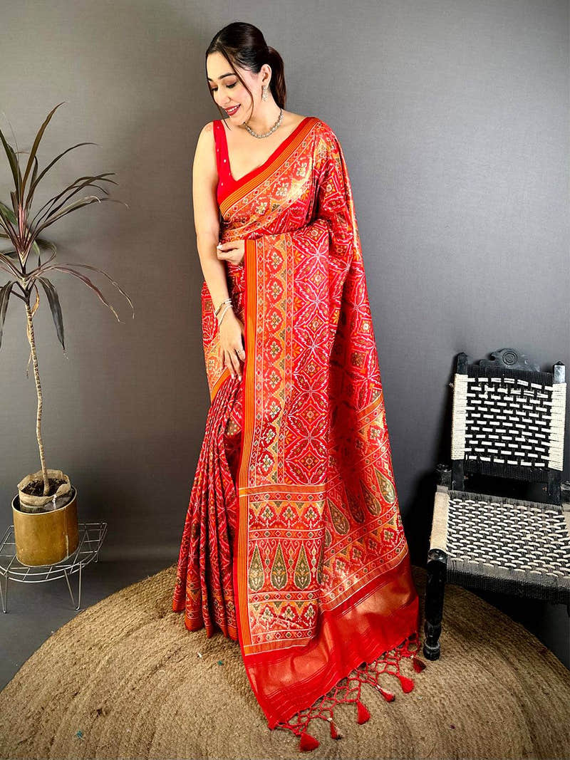Classic Semi Ikkat Patola Kanchi Zari Saree