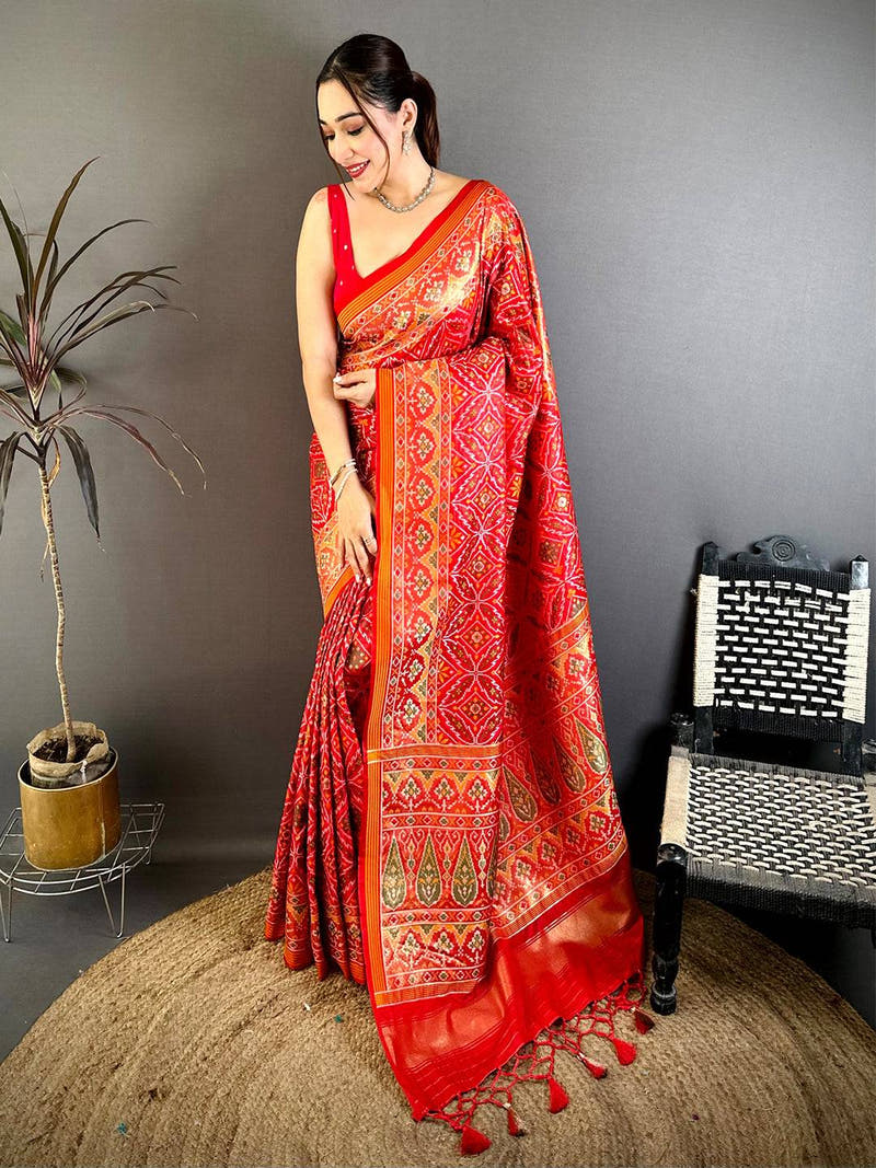 Classic Semi Ikkat Patola Kanchi Zari Saree