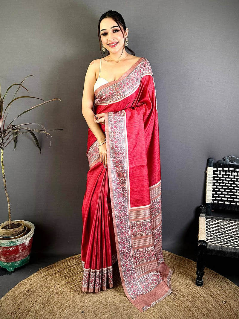 Radiant Ikkat Minakari Tussar Silk Saree