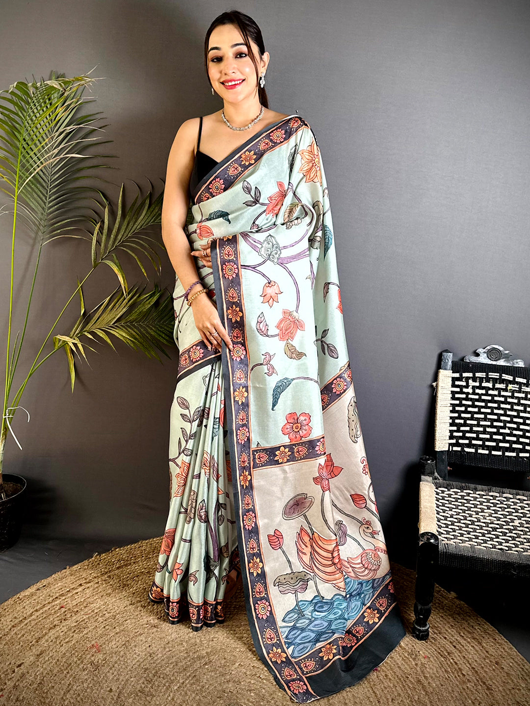 Heritage Swan Pen Kalamkari Art Saree