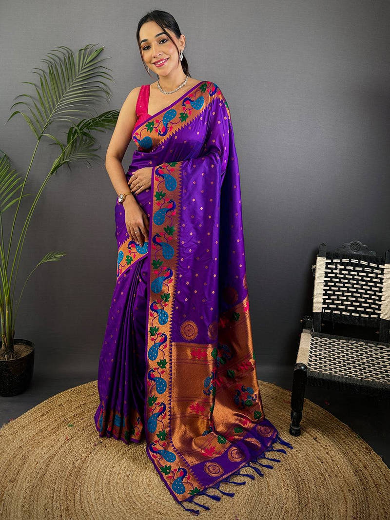 Purple Yeola Paithani Soft Silk Saree