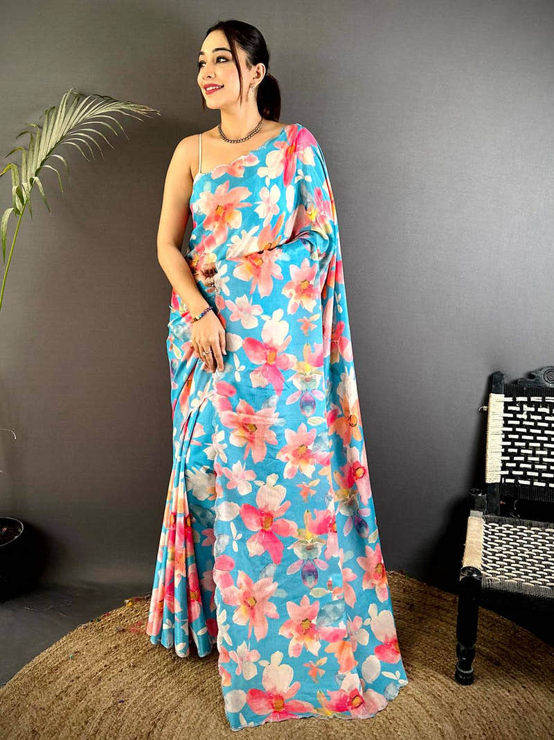 Elegant Stone Work Chinnon Floral Saree