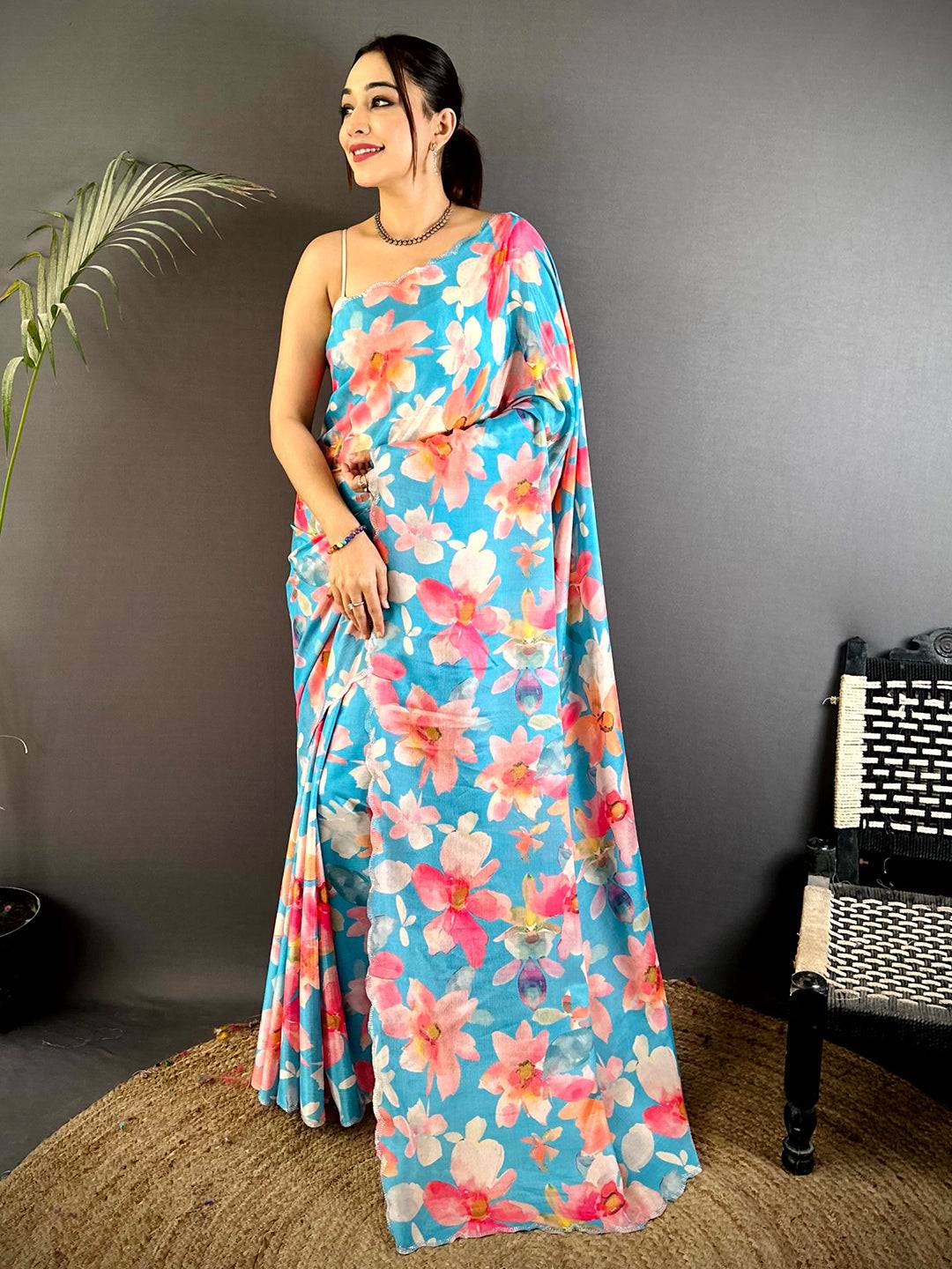 Elegant Swarovski Chinnon Floral Saree
