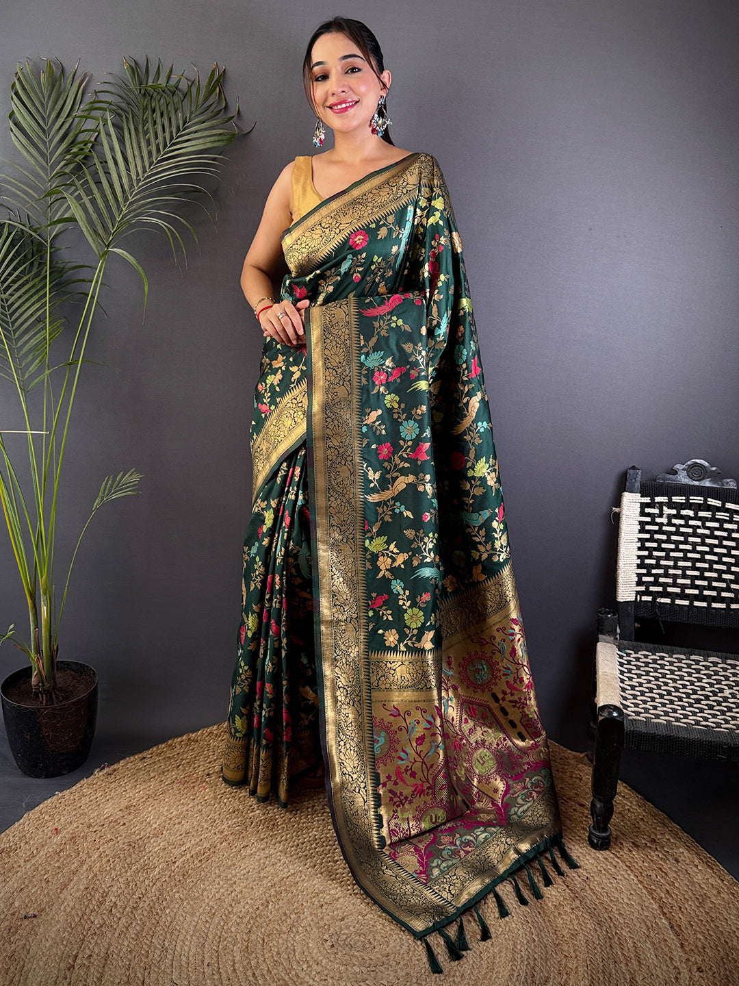 Green Kadi Minakari Banarasi Silk Saree