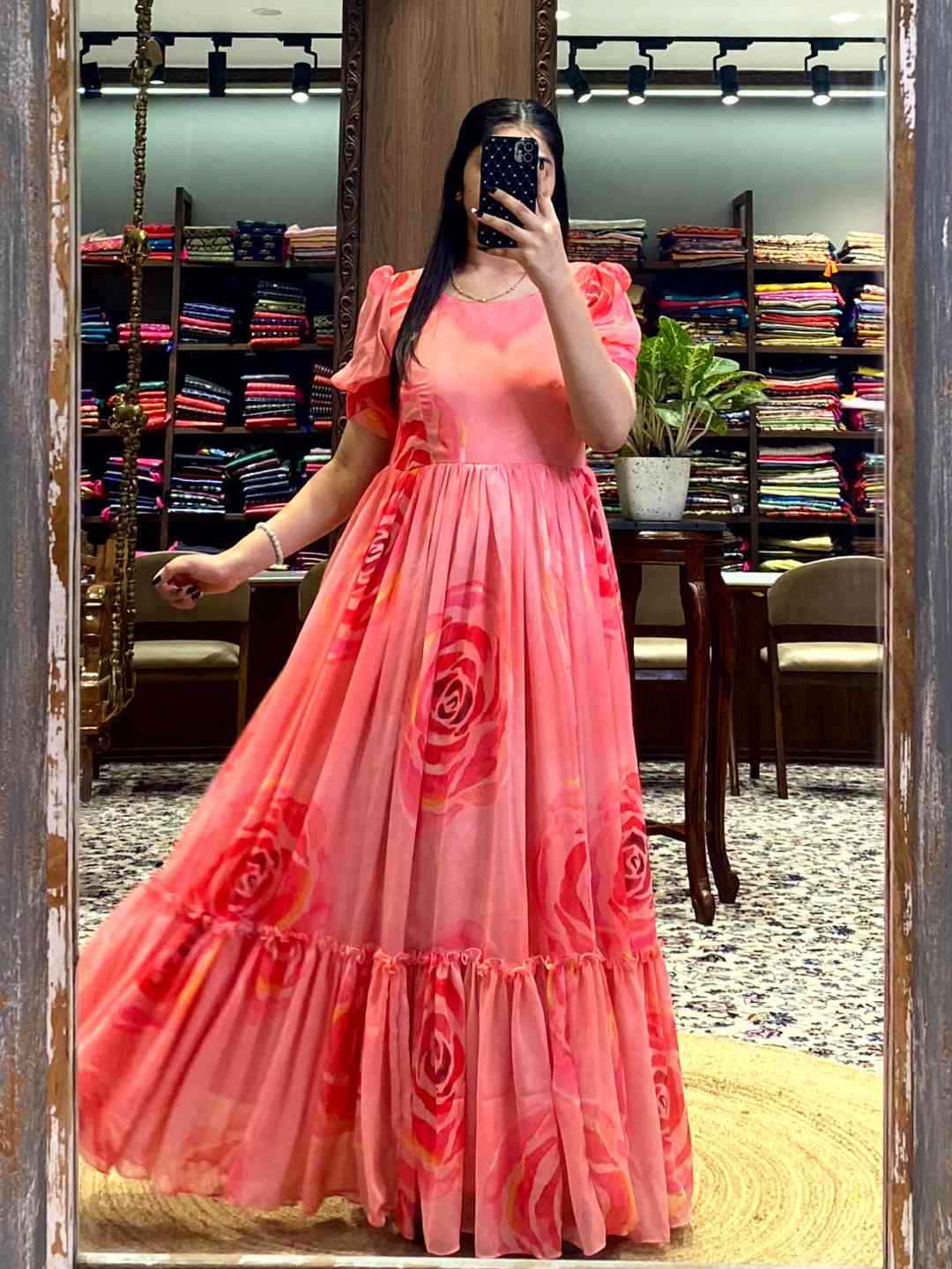 Coral Floral Georgette Dress
