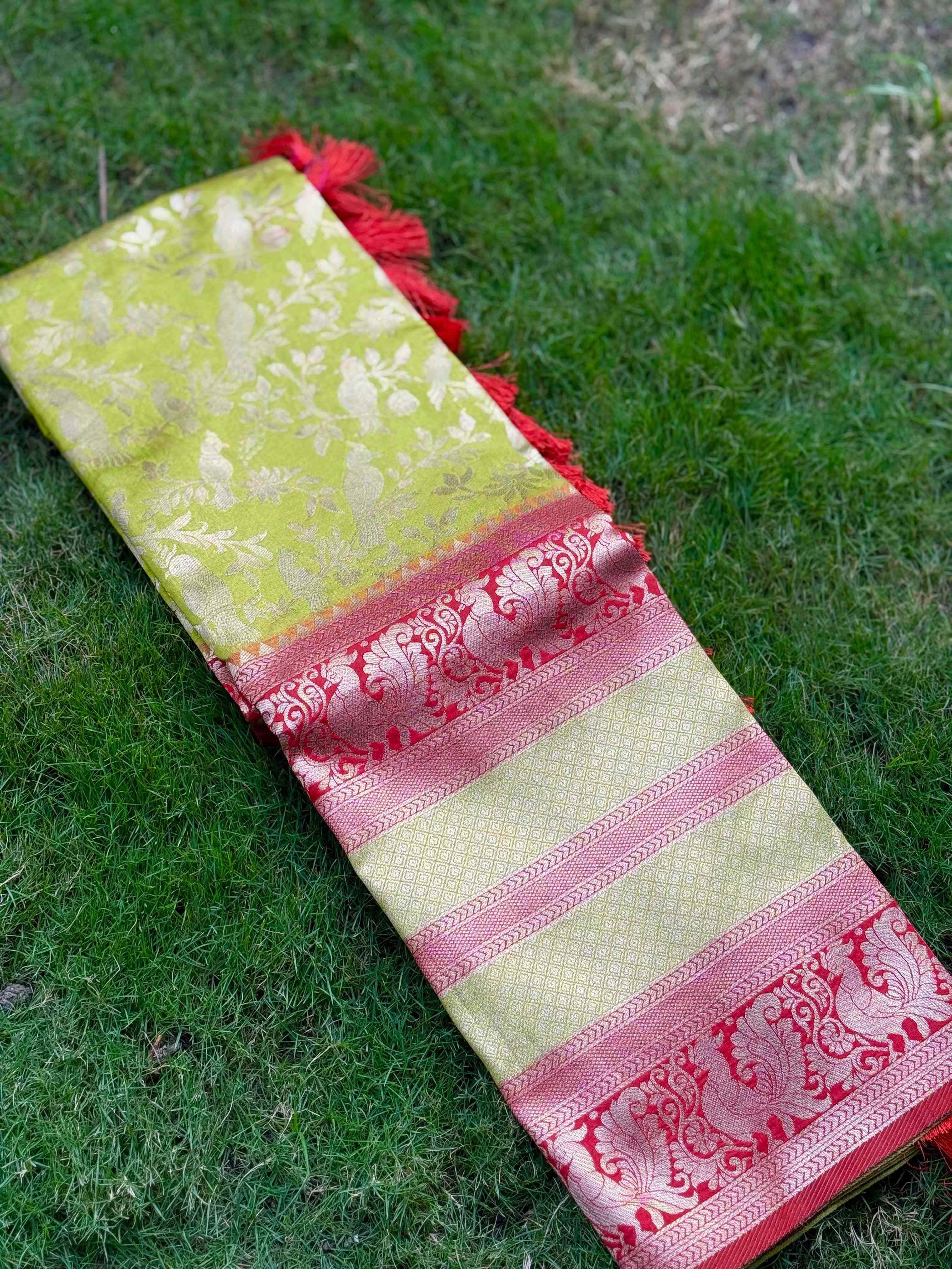 Elegant Lime Banarasi Katan Saree