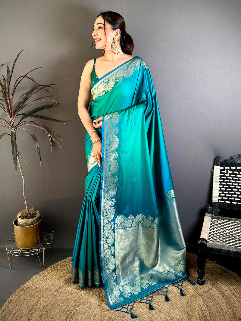 Stylish Ombre Weaving Mashru Silk Saree