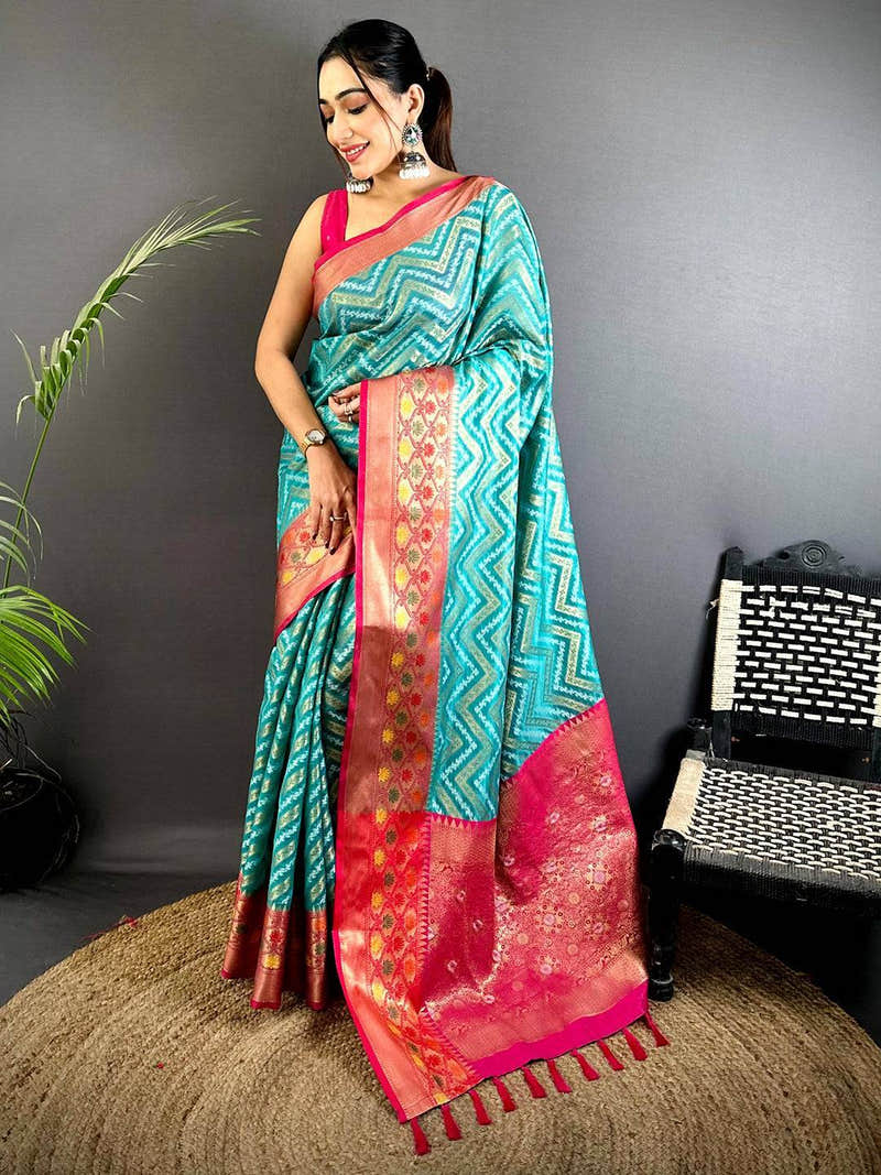 Rama Banarasi Zig Zag Katan Silk Saree