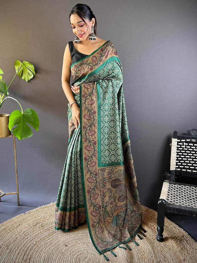 Rama Patola And Kalamkari Fusion Saree