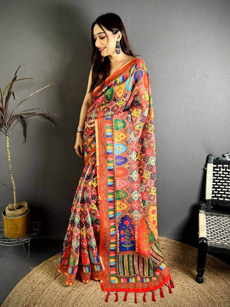 Celebrity Elegance Printed Linen Saree