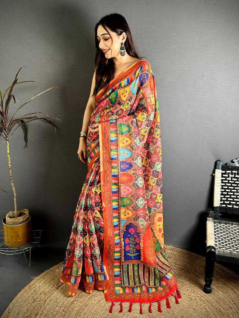 Celebrity Elegance Printed Linen Saree