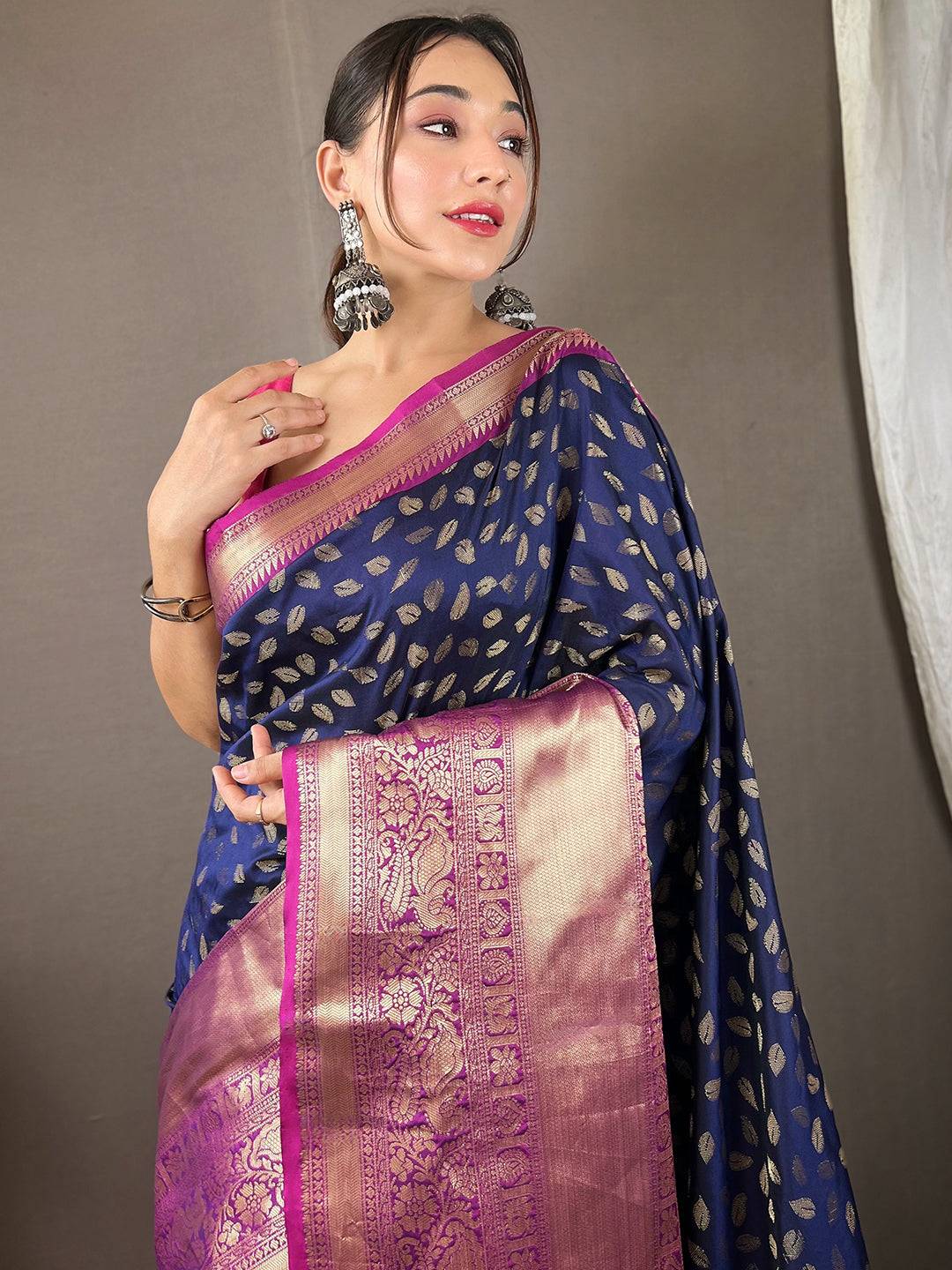 Elegant Banarasi Kanchi Zari saree with intricate motifs