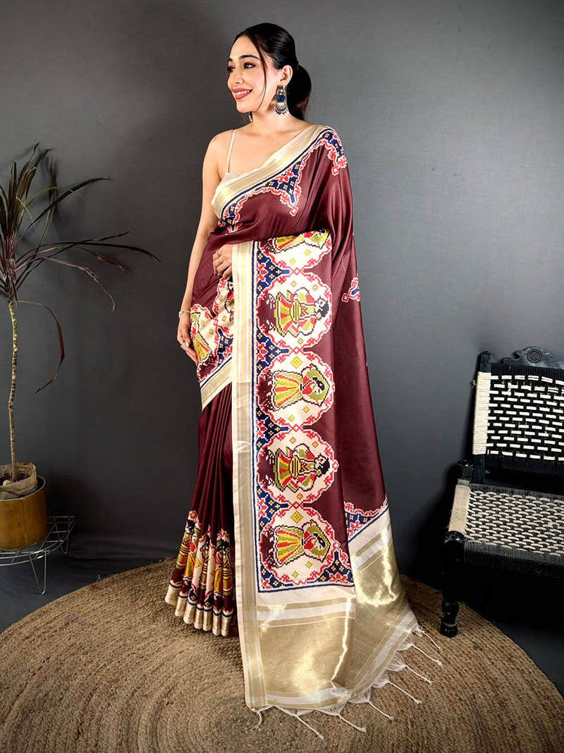 Maroon Patola Border Kanchi Silk Saree