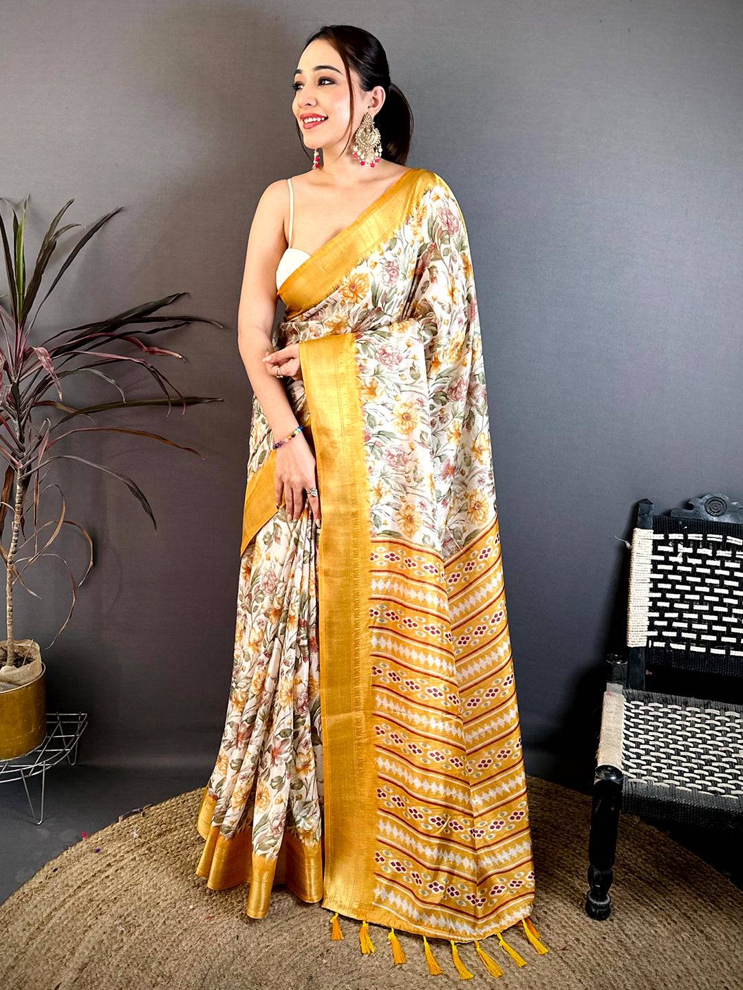 Mustard Floral Beauty Designer Saree