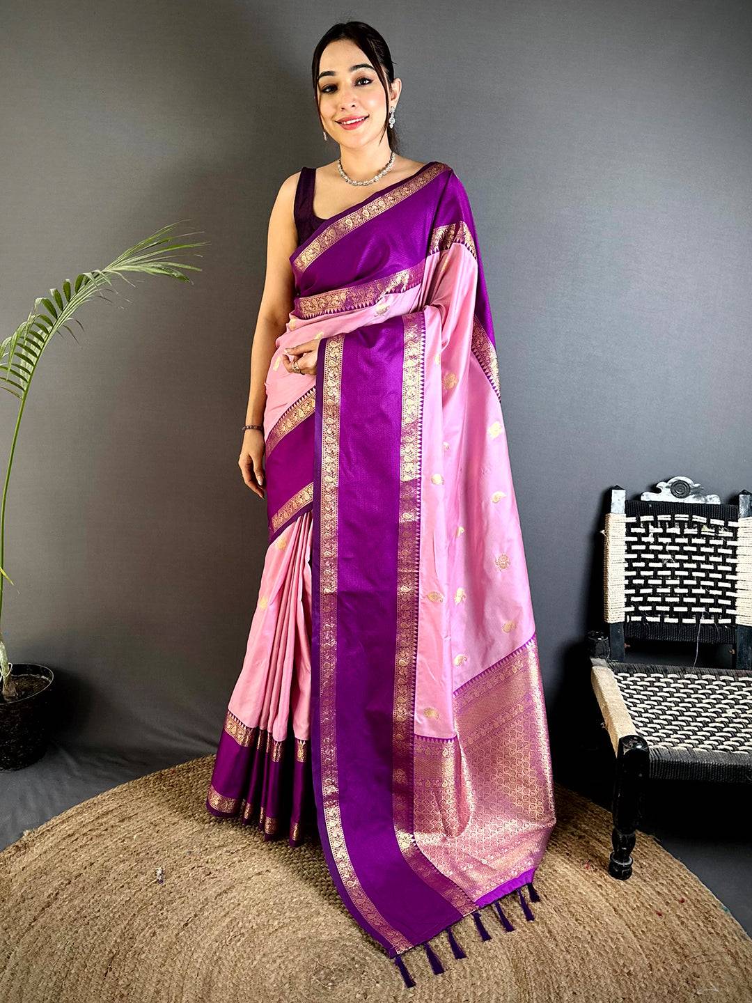 Pink Gadhwal Pure Soft Silk Saree