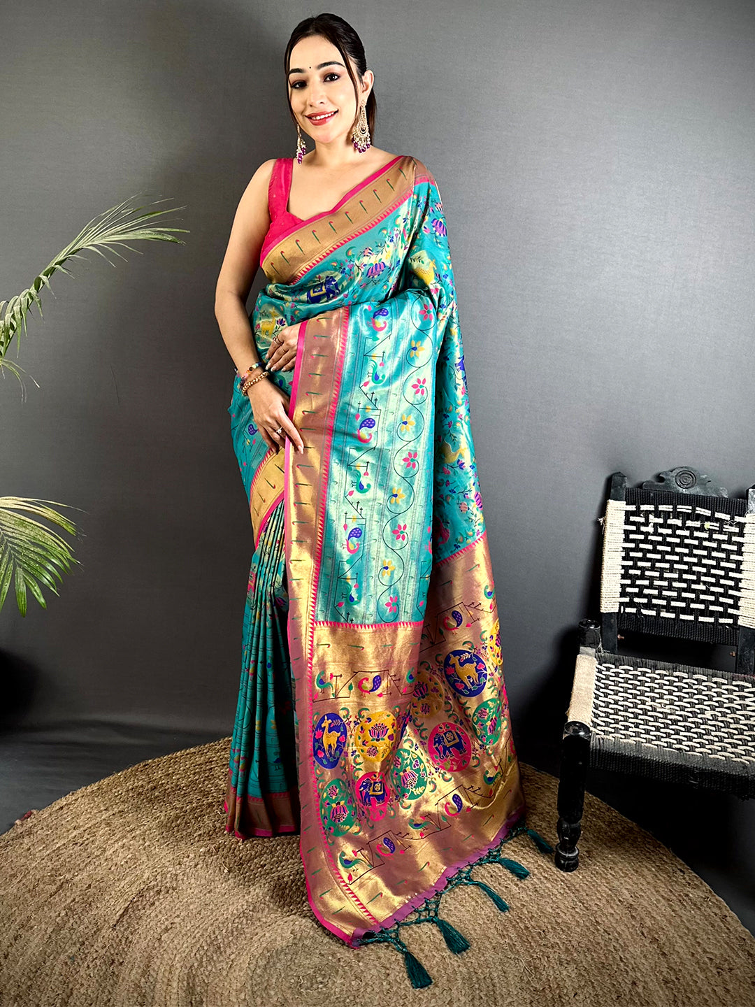 Rama Patola Motif Soft Silk Saree