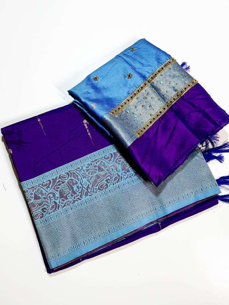 Purple Gold Zari Soft Silk Paithani Saree With Maggam Blouse