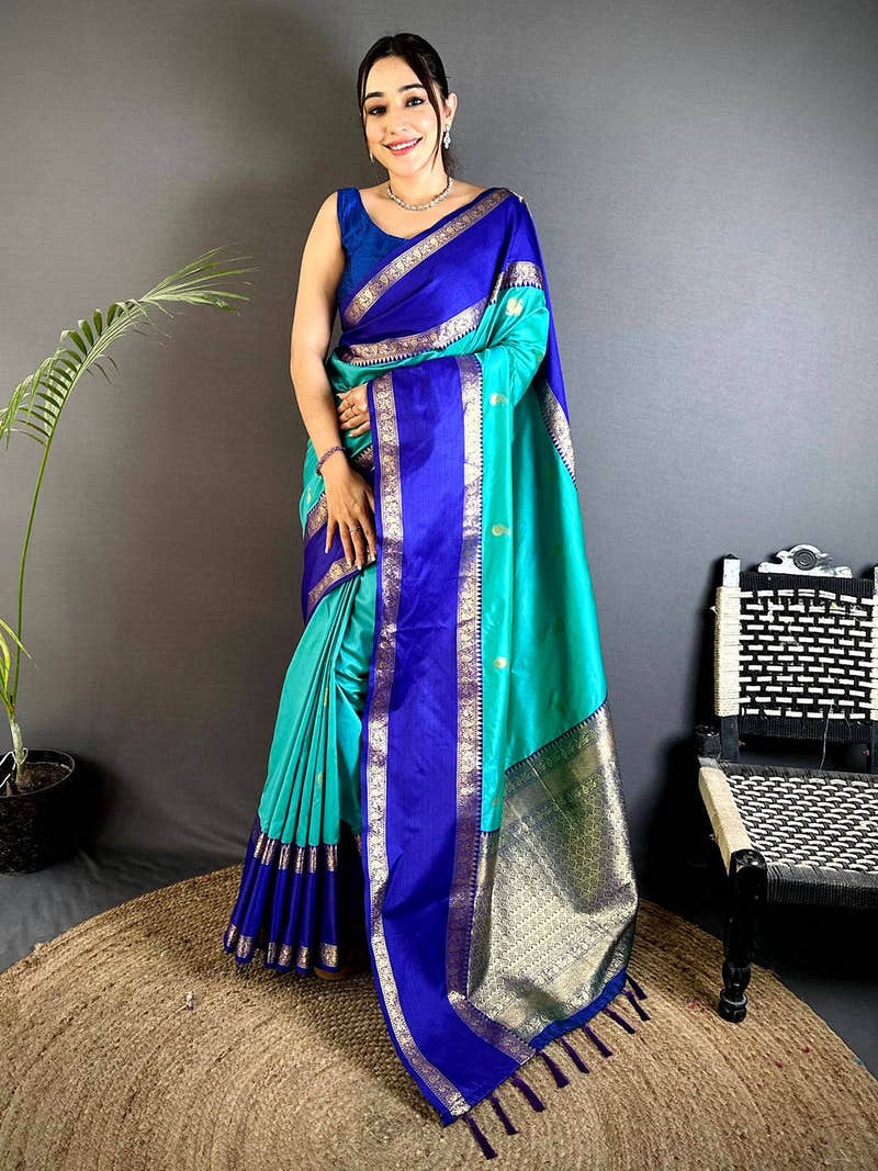 Sea Green Gadwal Soft Silk Saree
