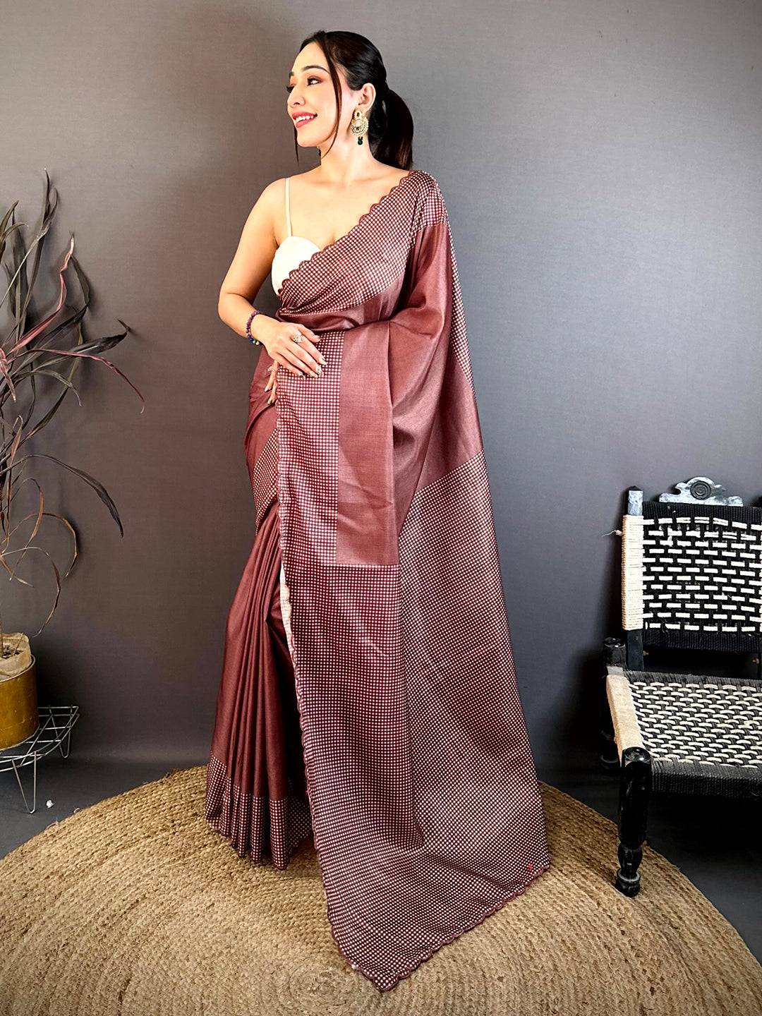 Classic Checks Pattern Tussar Saree