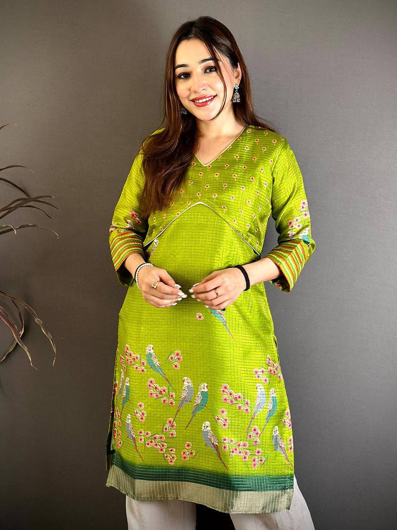 Graceful Tussar Check Ethnic Kurti