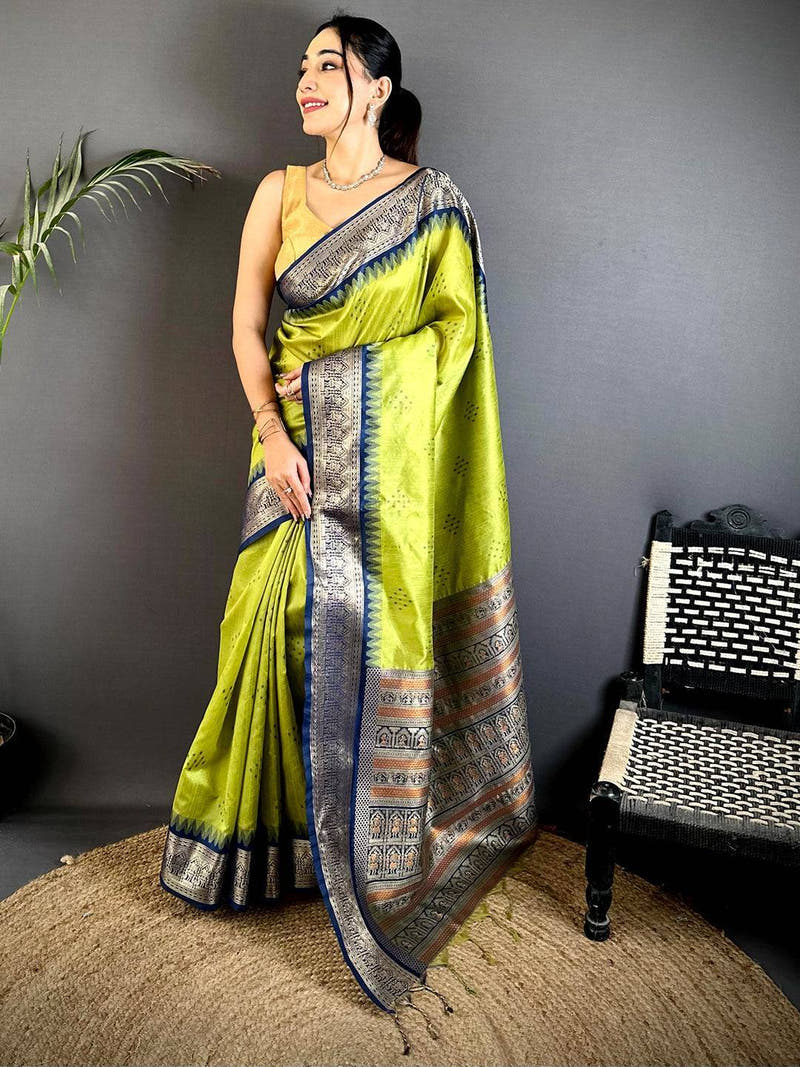 Green Bandhej Weave Kanchi Pattu Saree