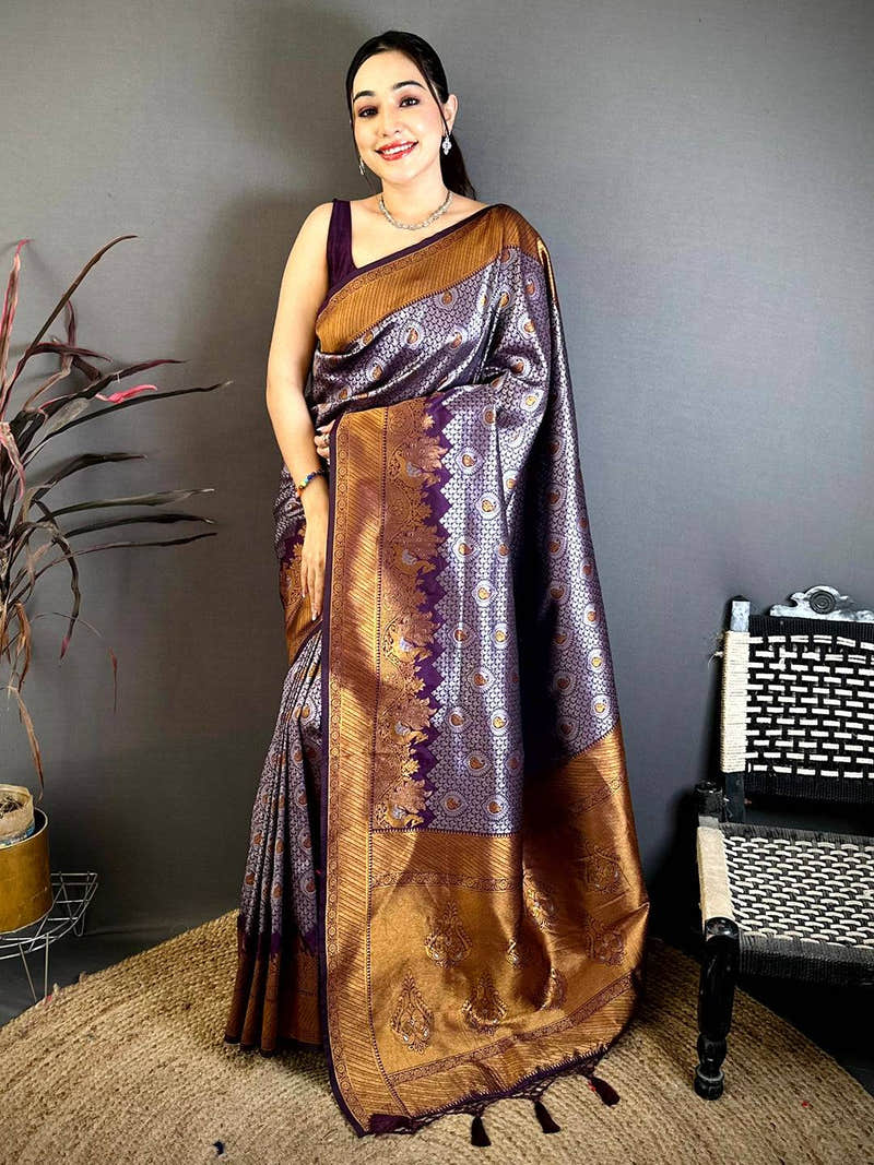 Heritage Purple Gold Zari Kanjivaram Saree