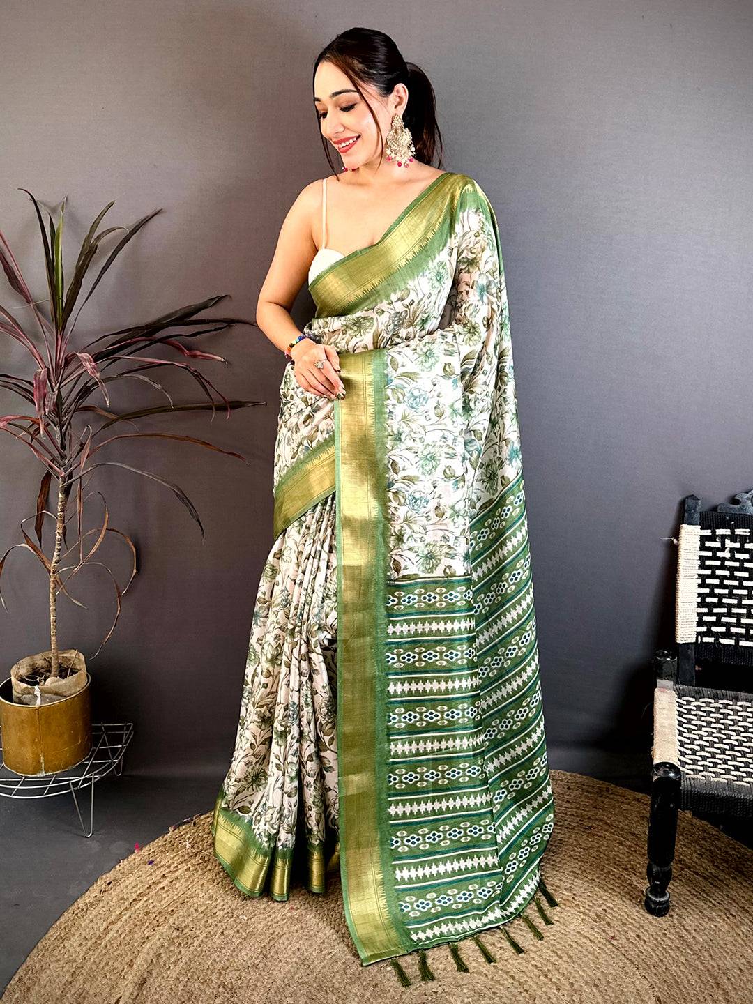 Green Floral Beauty Designer Saree