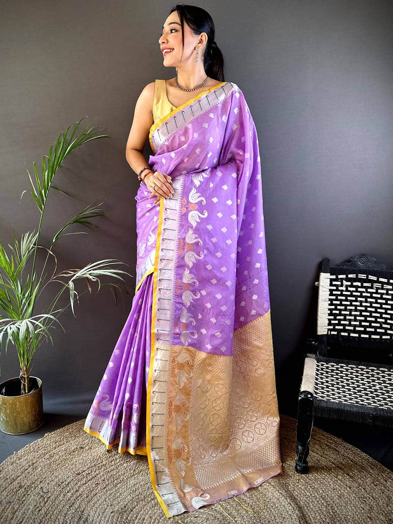 Lavender Kota Kora Meenakari Saree