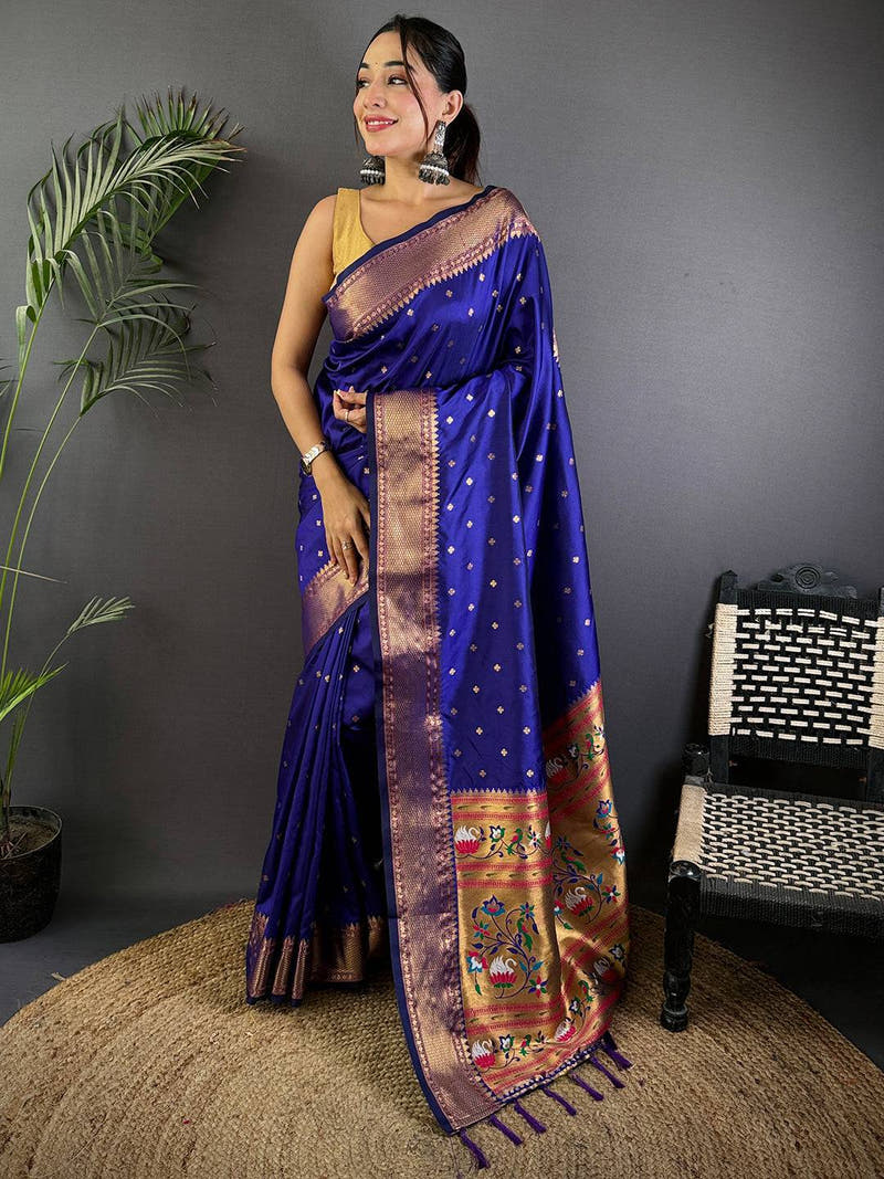 Purple Copper Zari Woven Soft Silk Paithani Saree