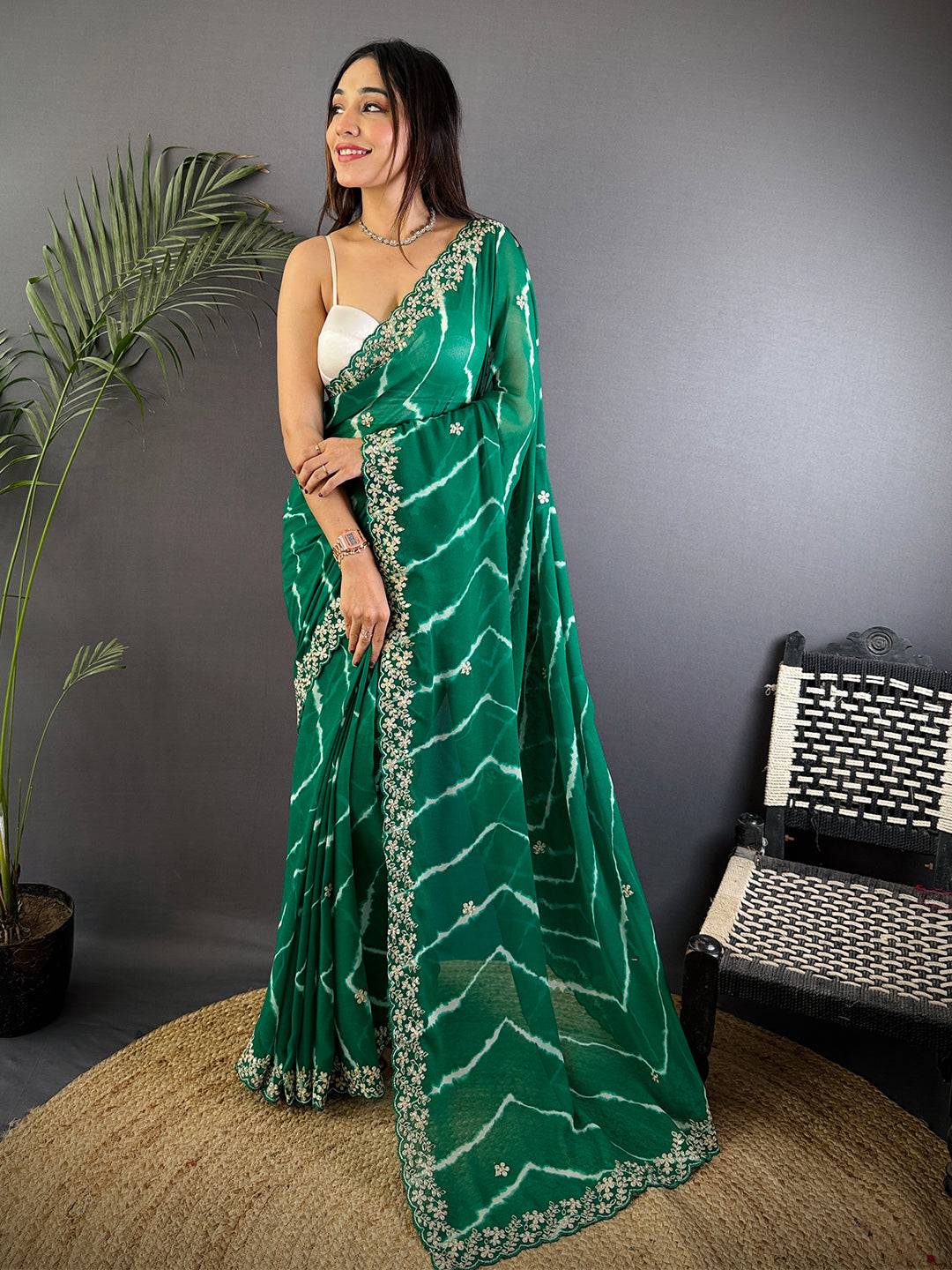 Green Soft Georgette Bandhej Print Saree