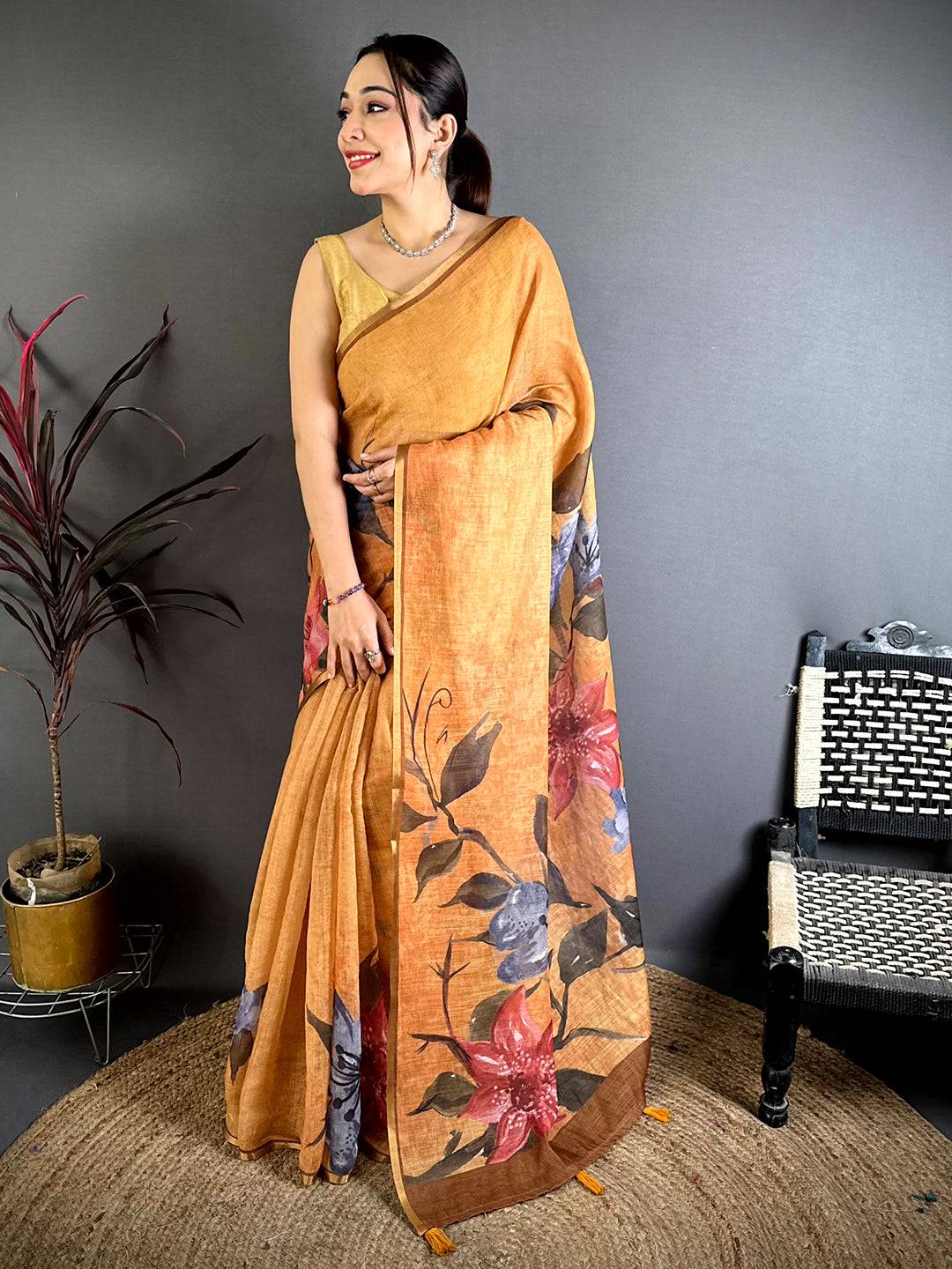 Radiant Kalamkari Linen Chanderi Saree